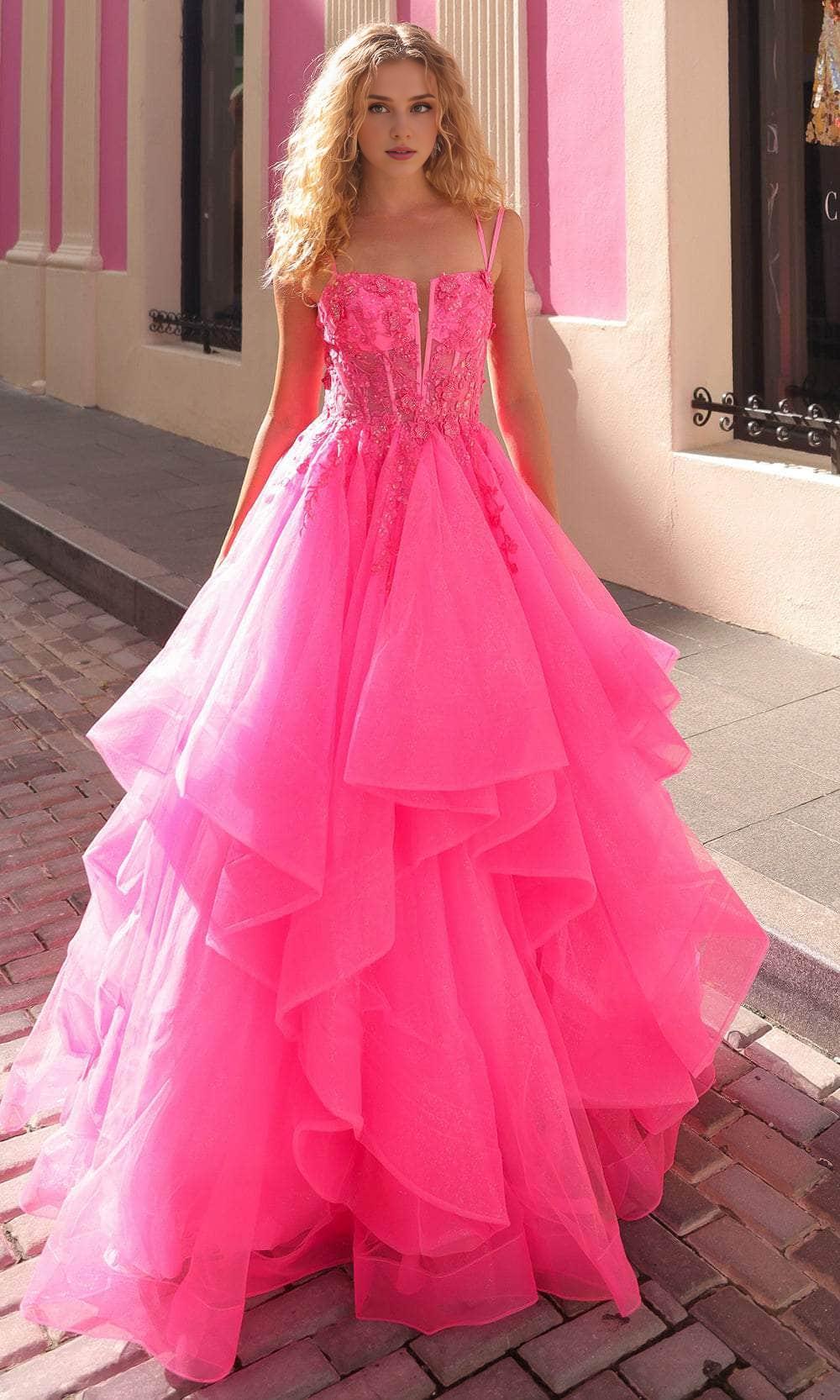 Formal Women's Dresses Spaghetti Straps Tiered Ruffle Prom Dress Sleeveless A-line Floor Length Prom Dress Prom Dresses Stores