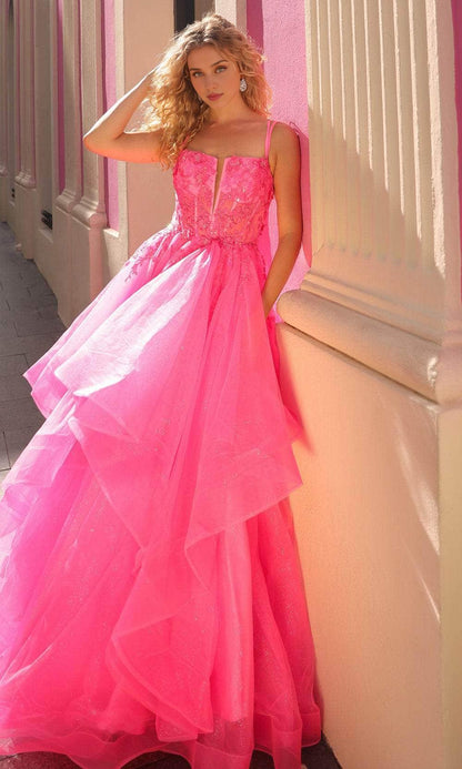 Formal Women's Dresses Spaghetti Straps Tiered Ruffle Prom Dress Sleeveless A-line Floor Length Prom Dress Prom Dresses Stores