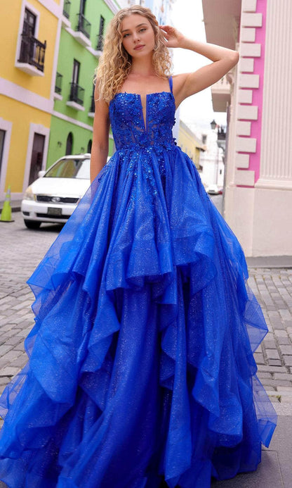 Formal Women's Dresses Spaghetti Straps Tiered Ruffle Prom Dress Sleeveless A-line Floor Length Prom Dress Prom Dresses Stores