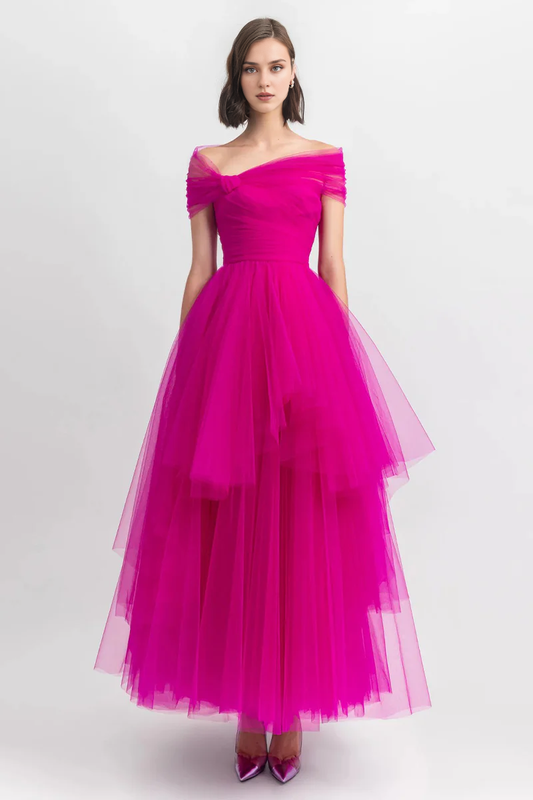 Prom Dress In Store A-line Romantic Elegance Off-the-Shoulder Maxi Dress Tulle Dresses Evening Wear