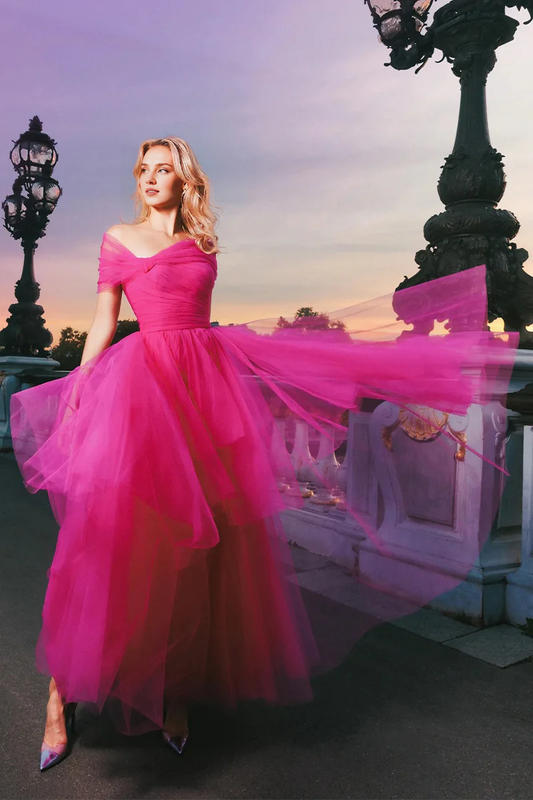Prom Dress In Store A-line Romantic Elegance Off-the-Shoulder Maxi Dress Tulle Dresses Evening Wear