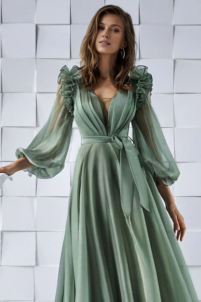 Prom Dress In Store Divine A-line Ruffle Backless Long Sleeve Maxi Dress Dresses Evening Wear