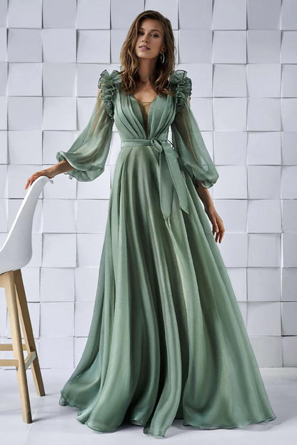 Prom Dress In Store Divine A-line Ruffle Backless Long Sleeve Maxi Dress Dresses Evening Wear
