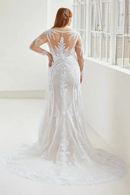 Prom Dress In Store Long Sleeve V Neck Wedding Dress Mermaid Applique With Train Dress For Wedding