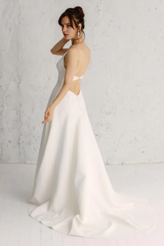 Prom Dress In Store Spaghetti Straps Eternal Happiness A-line Backless Wedding Dress With Long Train Dress For Wedding