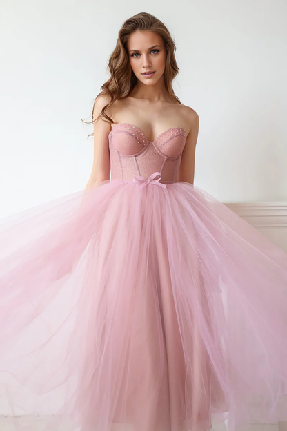 Prom Dress In Store Strapless Elegant A-line Mademoiselle Tea Length Tulle Dresses Evening Wear