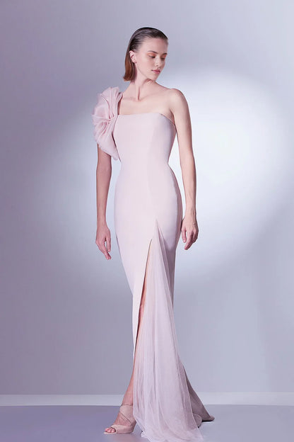 Prom Dress Stores One-shoulder Featuring Ruffles Side Tulle Slit Formal Women's Dresses