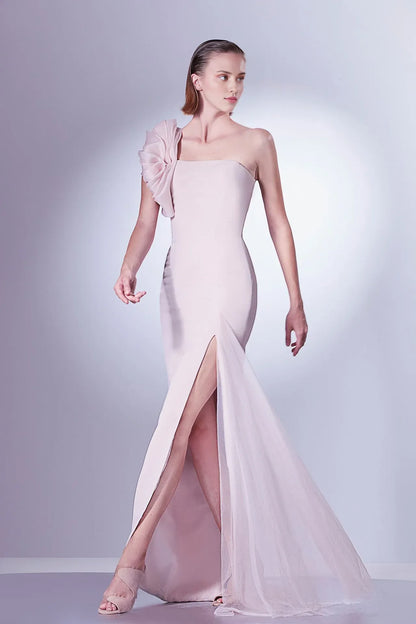 Prom Dress Stores One-shoulder Featuring Ruffles Side Tulle Slit Formal Women's Dresses