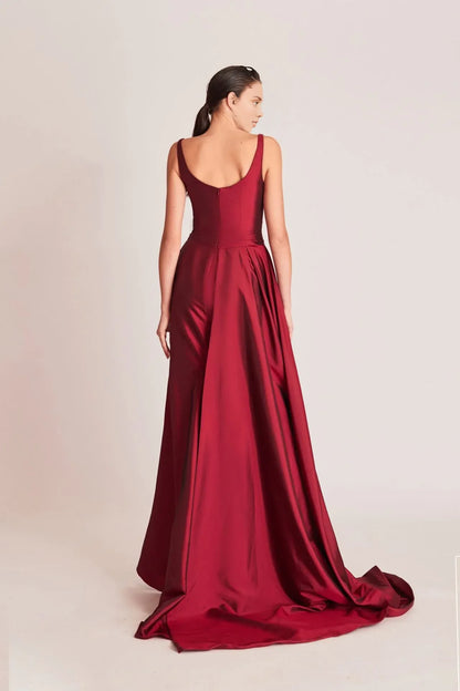 Prom Dress Stores Square Neck Pleated Bodice Sleeveless A-line Flared Dress Evening With Sweep Train Formal Women's Dresses