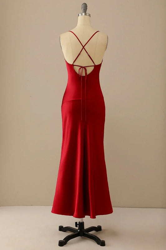 Sleeveless Sexy Backless Spaghetti Straps Red Slip Dress Prom Dress Prom Dresses Stores