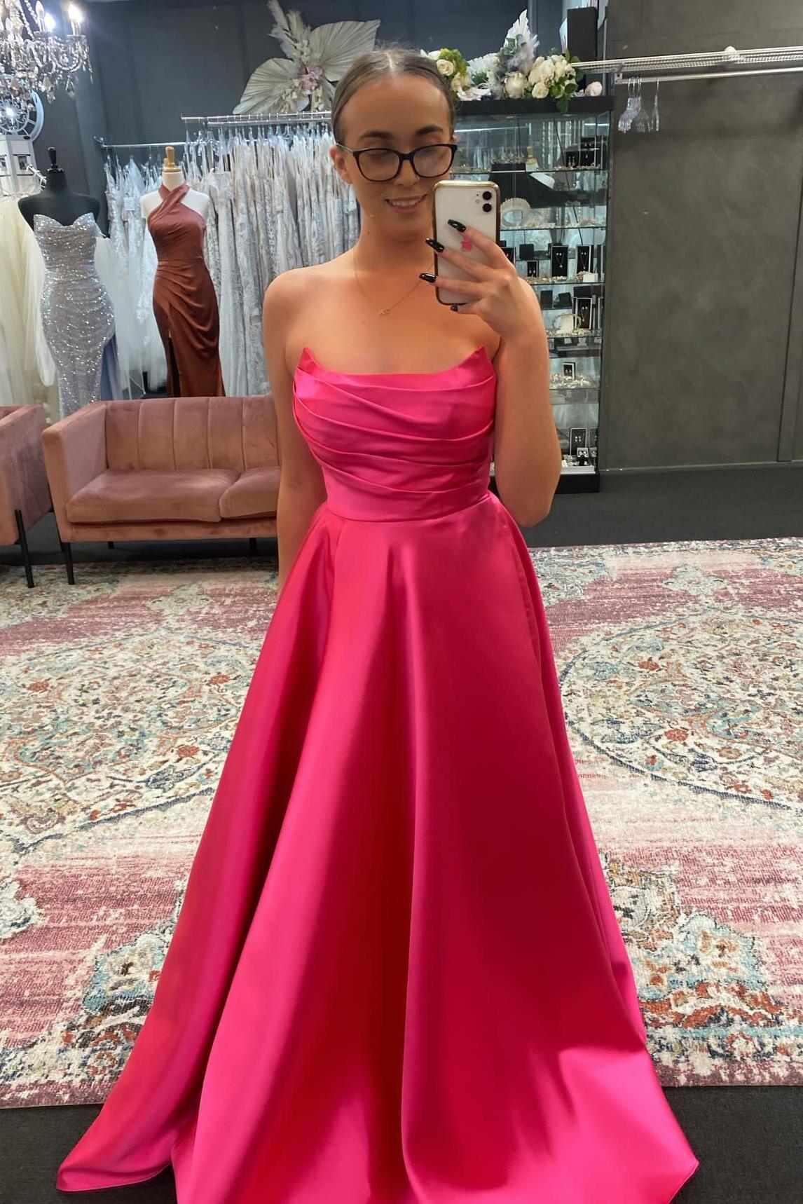 Strapless Sage Green Satin A-line Long Formal Gown Off-the-Shoulder Floor Length Prom Dress Prom Dresses Stores