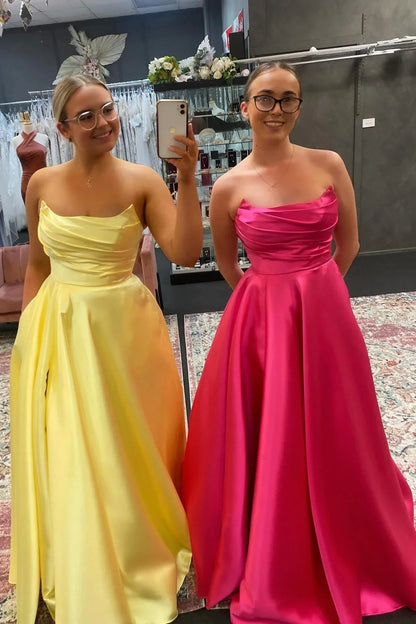 Strapless Sage Green Satin A-line Long Formal Gown Off-the-Shoulder Floor Length Prom Dress Prom Dresses Stores