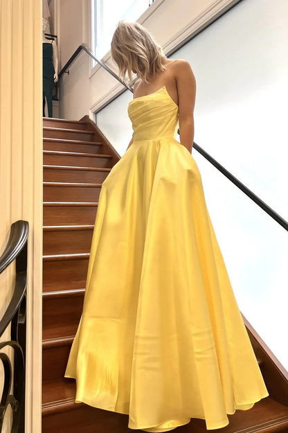 Strapless Sage Green Satin A-line Long Formal Gown Off-the-Shoulder Floor Length Prom Dress Prom Dresses Stores