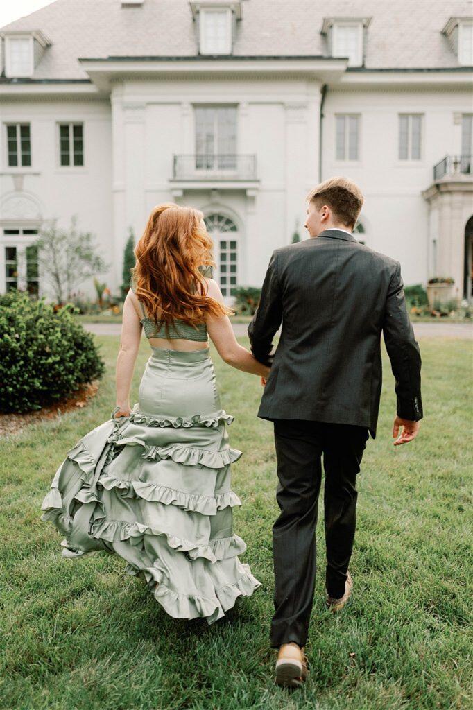 V Neck Knotted Sage Ruffles Backless Tiered Maxi Dress Floor Length Prom Dress Prom Dresses Stores