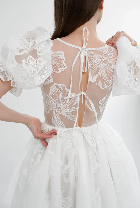 Dress A-line Short Wedding Dress Dress Rehearsal Dinner Dress Puff Sleeves Bridal Dress