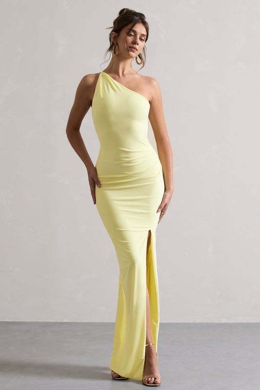 Dress Lemon One Shoulder Maxi Dress With Open Back Detail Prom Dress Sheath Floor Length Simple Bridesmaid Dress