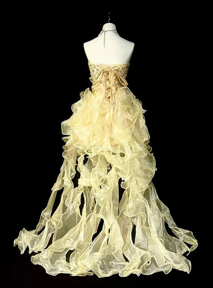 Whimsical High-Low Strapless Sweetheart Sleeveless Lace-Up Back Party Gown