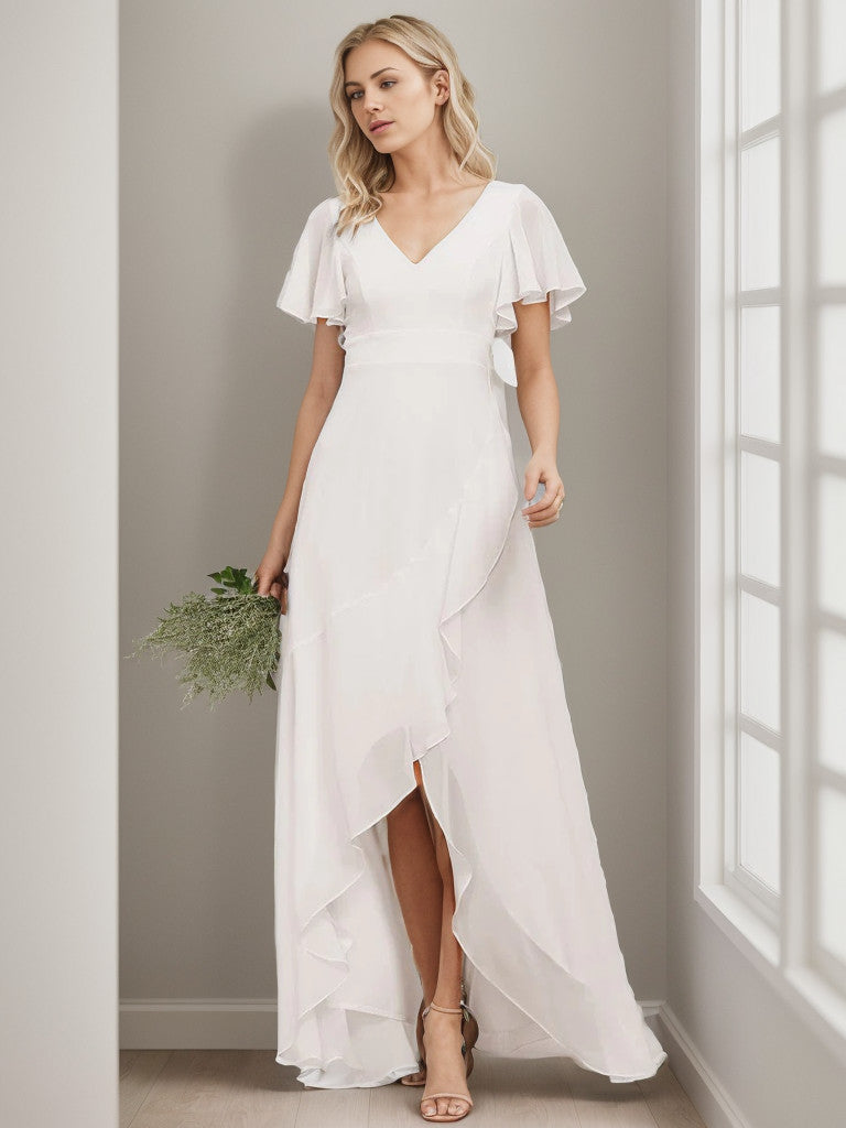 Charming Chiffon Bridesmaid Dress with Lotus Leaf Hemline
