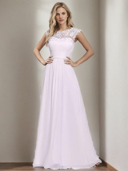Classic Maxi Long Lace Cap Sleeve Bridesmaid Dress
