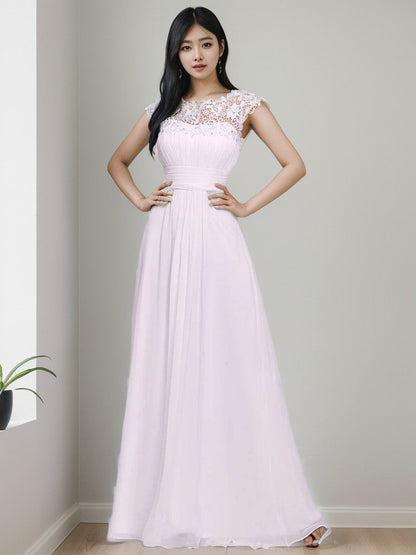 Maxi Lace Cap Sleeve Long Formal Evening Dress