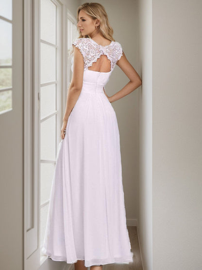 Classic Maxi Long Lace Cap Sleeve Bridesmaid Dress
