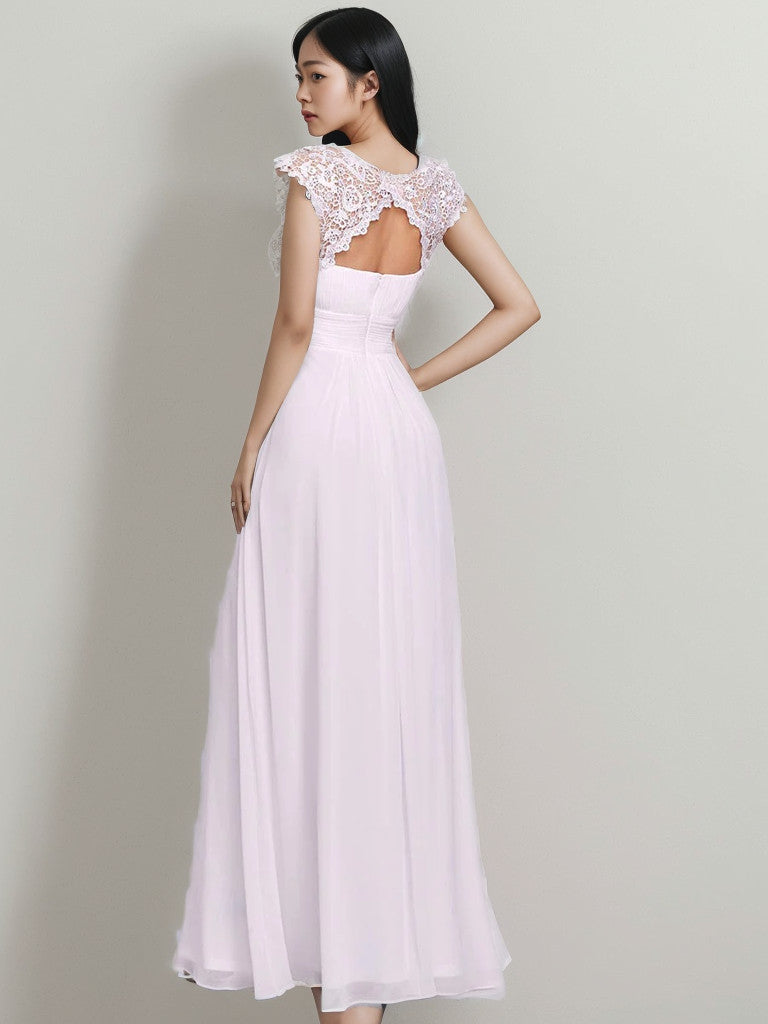 Maxi Lace Cap Sleeve Long Formal Evening Dress