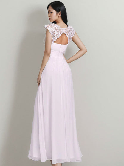 Maxi Lace Cap Sleeve Long Formal Evening Dress