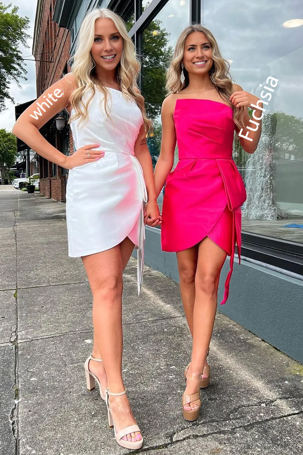 Prom Dress Store Trendy Sheath Strapless White/Fuchsia Short Homecoming Dress Formal Women's Dresses