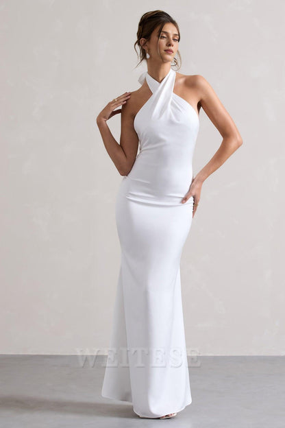 Dress Mint Green Satin Cross Over Halter-Neck Maxi Dress Prom Dress Low Backless Sleeveless Floor Length Bridesmaid Dress