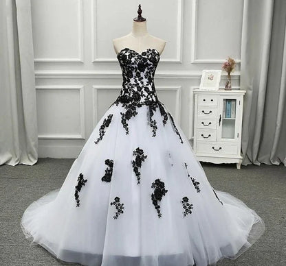 Formal Women's Dresses Strapless Beautiful White and Black Long Prom Dress Ball Gown Wedding Dress Prom Clothing
