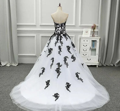 Formal Women's Dresses Strapless Beautiful White and Black Long Prom Dress Ball Gown Wedding Dress Prom Clothing