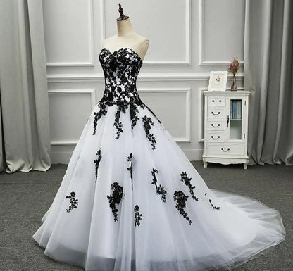 Formal Women's Dresses Strapless Beautiful White and Black Long Prom Dress Ball Gown Wedding Dress Prom Clothing
