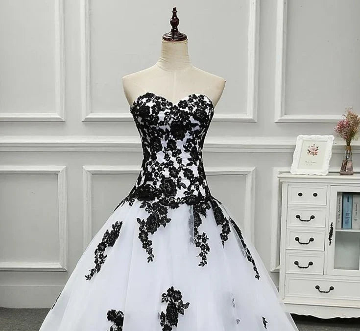 Formal Women's Dresses Strapless Beautiful White and Black Long Prom Dress Ball Gown Wedding Dress Prom Clothing
