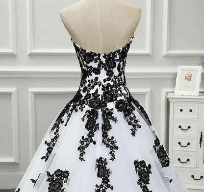 Formal Women's Dresses Strapless Beautiful White and Black Long Prom Dress Ball Gown Wedding Dress Prom Clothing