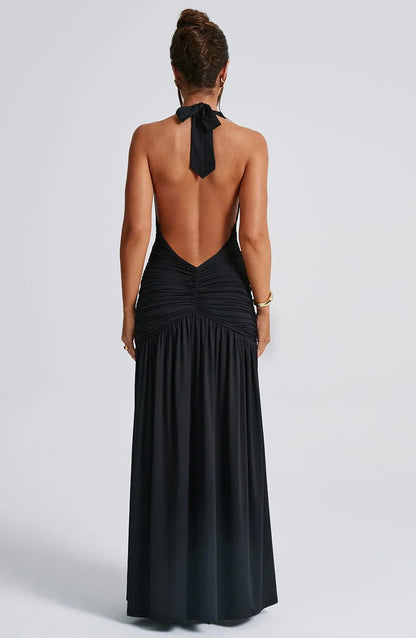 Women Deep V Neck Backless Maxi Dress Solid Sleeveless Thigh High Split Long Prom Dress/Formal Wear Dresses
