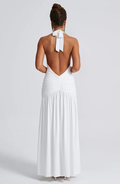 Women Deep V Neck Backless Maxi Dress Solid Sleeveless Thigh High Split Long Prom Dress/Formal Wear Dresses