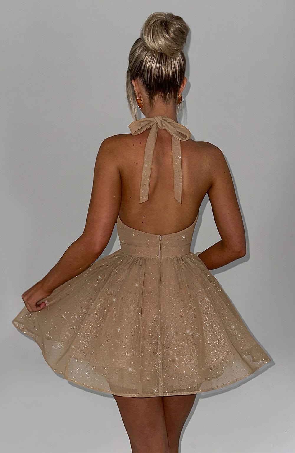 Women Dresses Sexy Deep V Neck Gold Sparkle Backless Sleeveless Party Cocktail Club Dress Homecoming Dresses