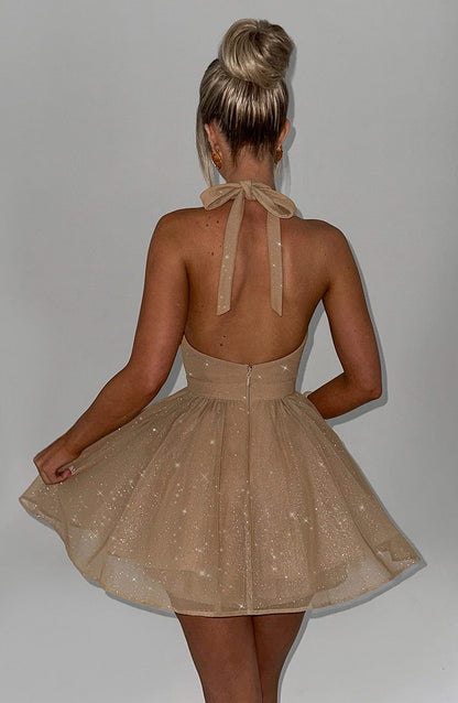 Women Dresses Sexy Deep V Neck Gold Sparkle Backless Sleeveless Party Cocktail Club Dress Homecoming Dresses