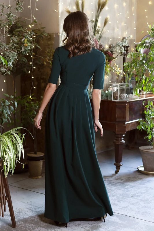 Women Formal Dress Evening Dress Dark Green Maxi Dress Long Pleated Dress Clothing High Waist Dress Cocktail Dress Elegant Prom Dress