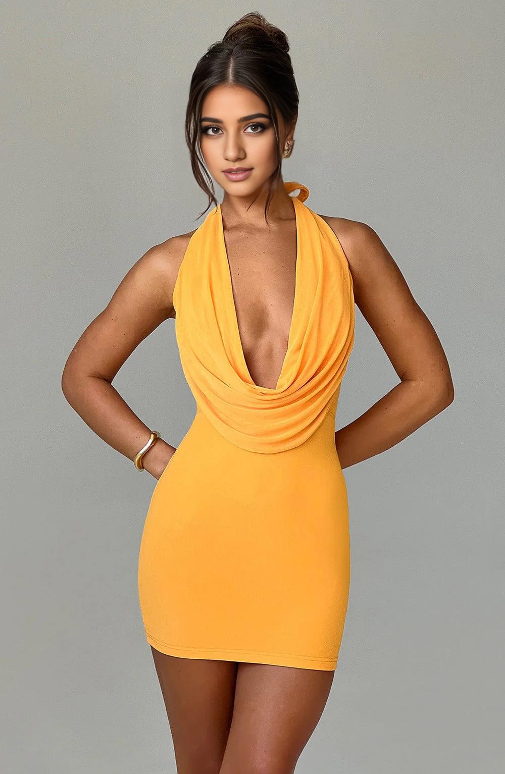Women's Sleeveless Dresses Burgundy Open Back Halter Cowl Neck Short Dress Homecoming Dress