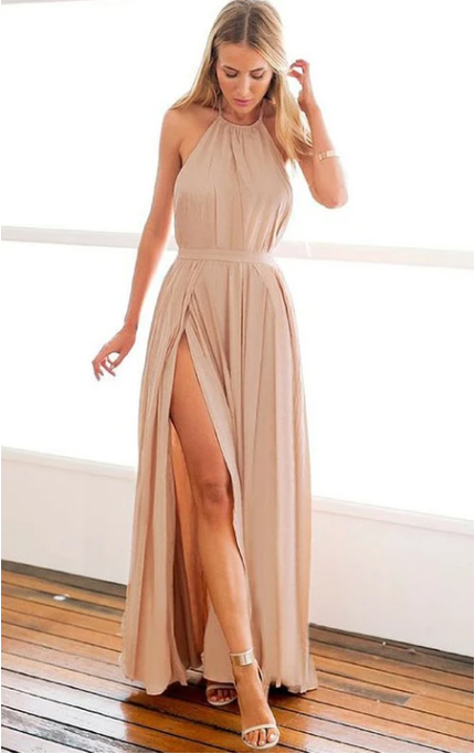 Dress Chiffon Ankle-length A Line Sleeveless Simple Evening Dress with Split Front Prom Dress Formal Wear Dresses