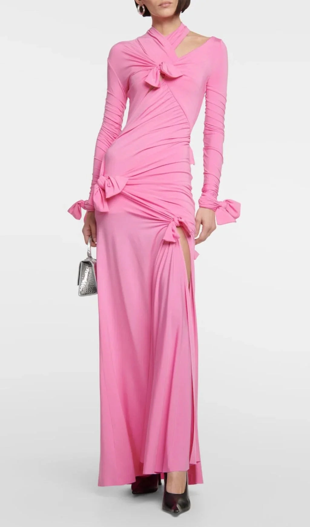 Pink Split Slim Fit Floor Length Prom Dress