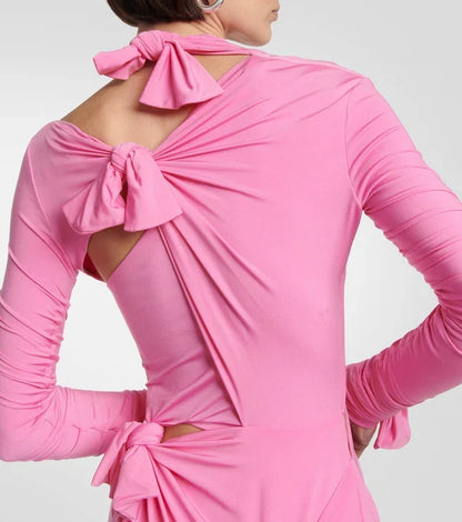 Pink Split Slim Fit Floor Length Prom Dress