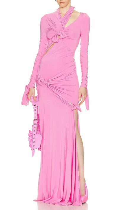 Pink Split Slim Fit Floor Length Prom Dress
