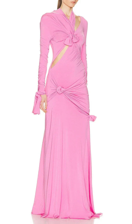 Pink Split Slim Fit Floor Length Prom Dress