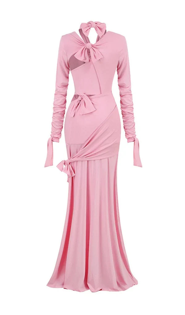 Pink Split Slim Fit Floor Length Prom Dress