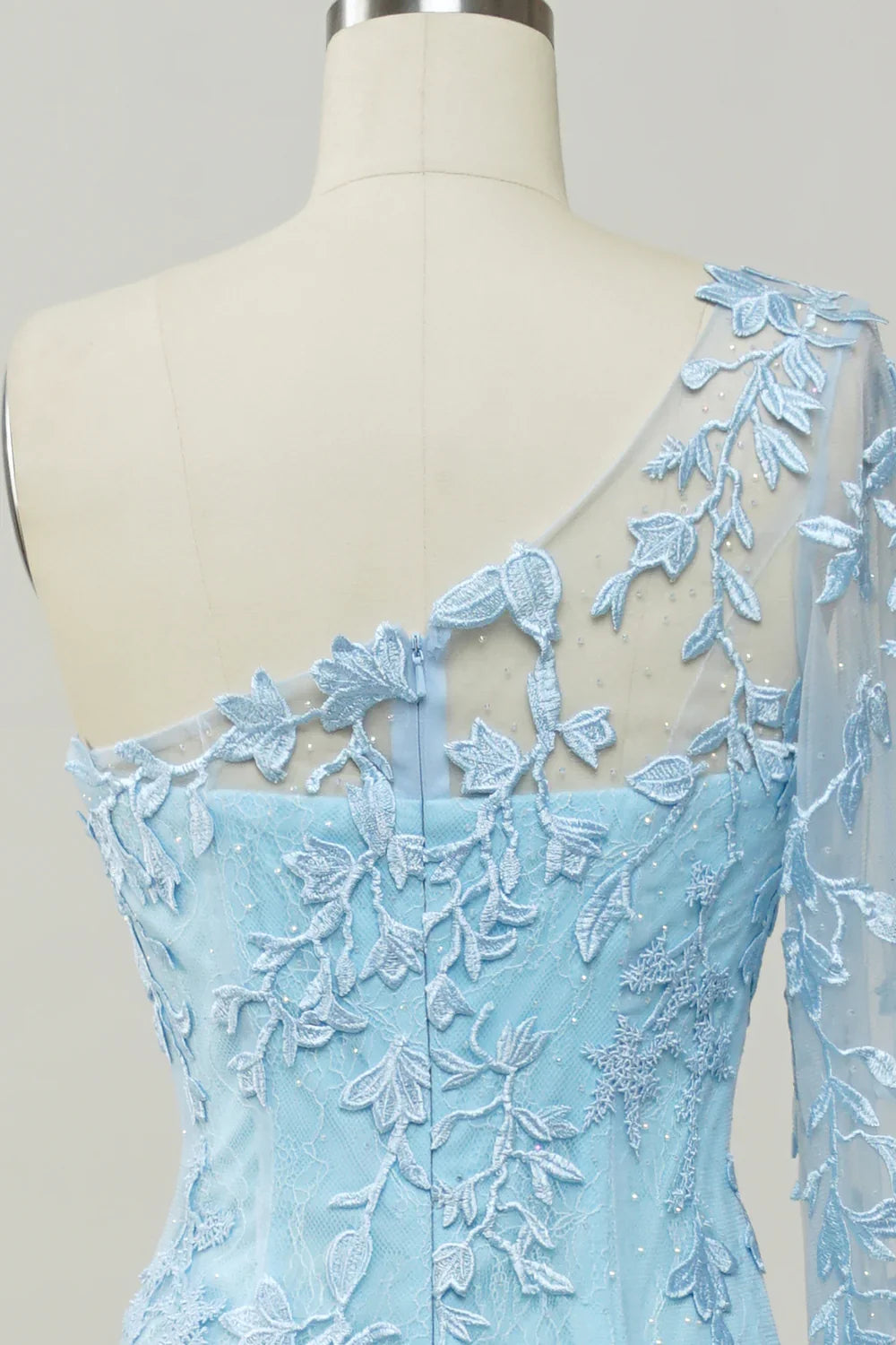 One-Shoulder Sky Blue Mermaid Prom Dress With Applique