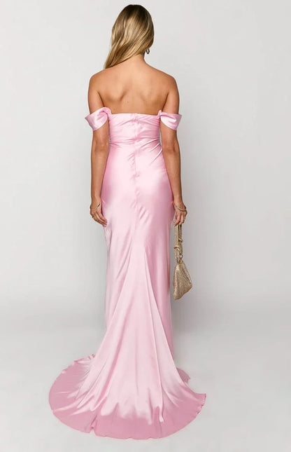 Dress Mermaid Off The Shoulder Floor-length Satin Pink Evening Dress Prom Dresses