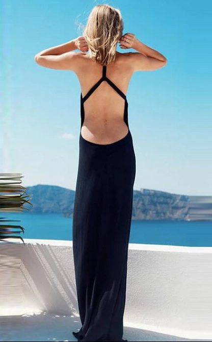 Dress Sleeveless Long Dress with Scoop Neck and Side Split Low Open Back Prom Dress Formal Wear Dresses