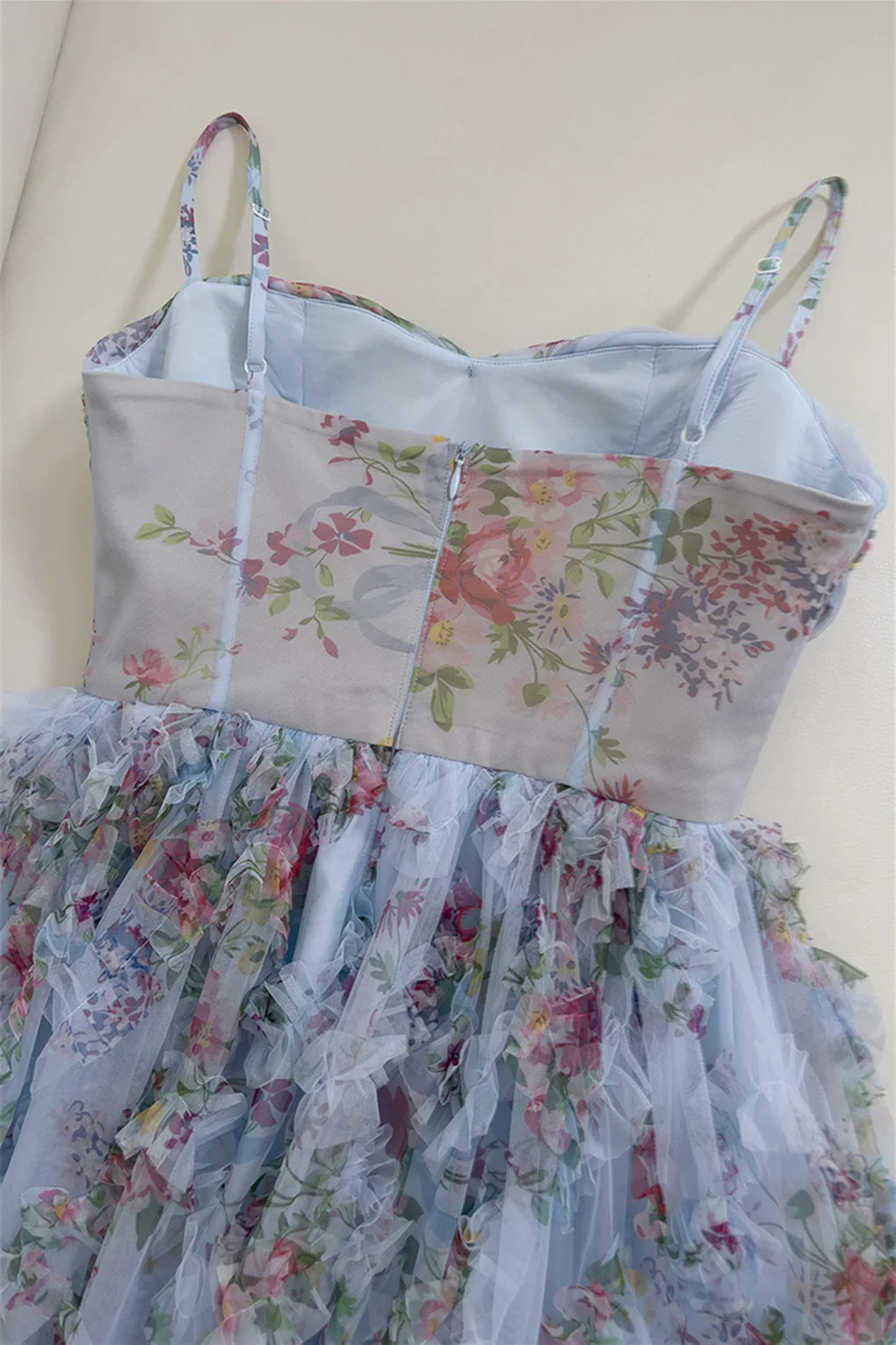 Dress Spaghetti Straps Blue Floral Print Ruched Long Dress Prom Dress